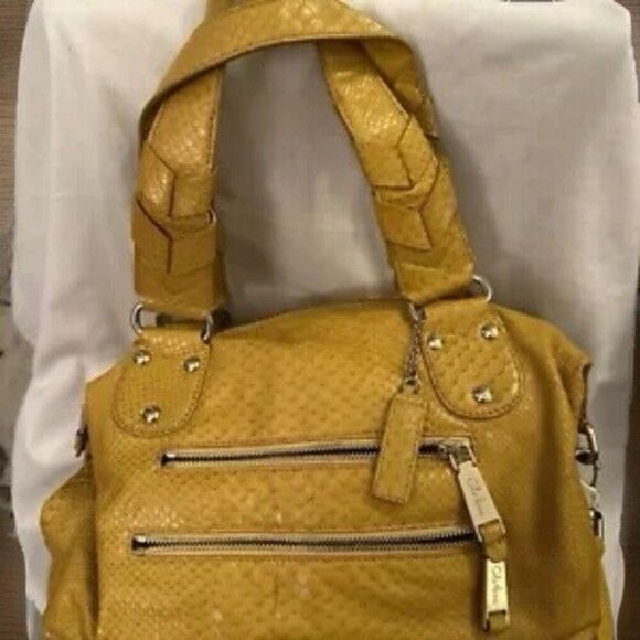 Cole Haan Bethany Snake Skin Print Yellow Handbag Satchel Shoulder Strap - Picture 1 of 10